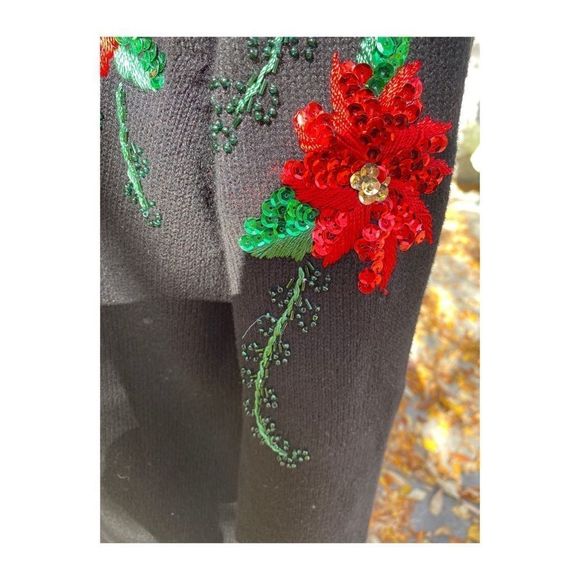 Y2K Cardigan Sweater Floral Sequin Beads Black red - Picture 6 of 9